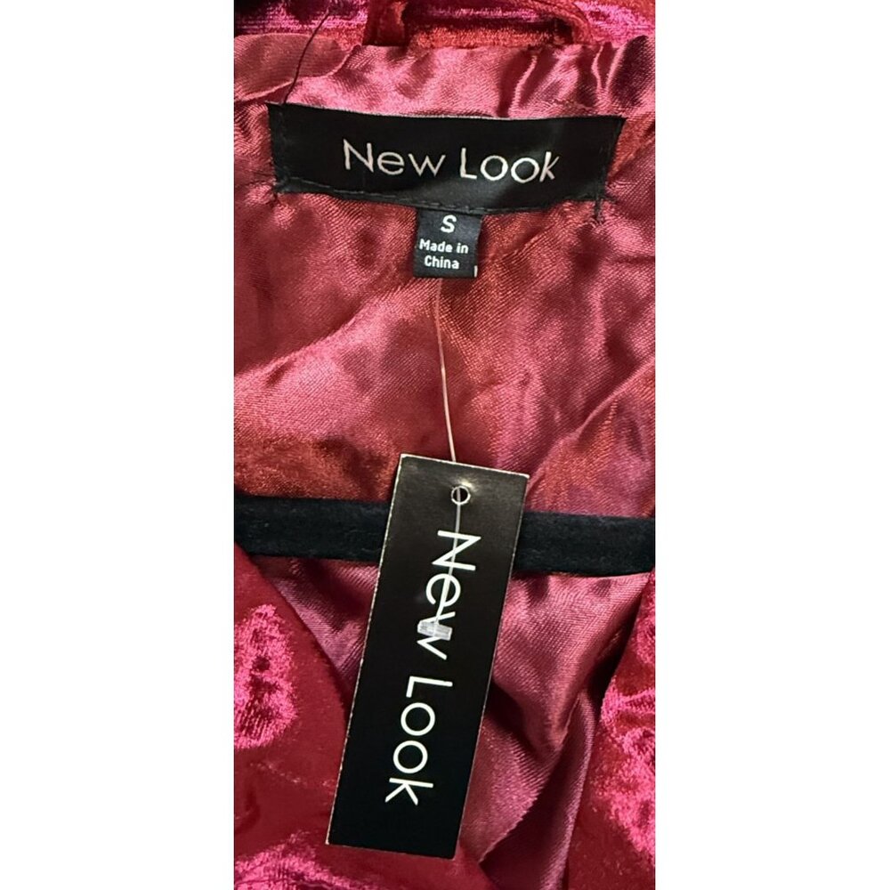 New Look Womens Red/Rose Velour Biker Jacket Size S Pockets Goth - Picture 4 of 6